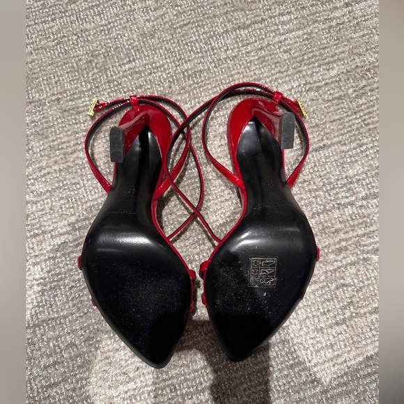 Saint Laurent Crystal Buckle Ankle Strap Sandal in Tibet Red - Picture 3 of 6